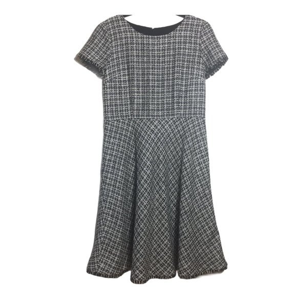 Talbots Dresses & Skirts - Talbot Black White Tweed Fringe Hem A Line Dress